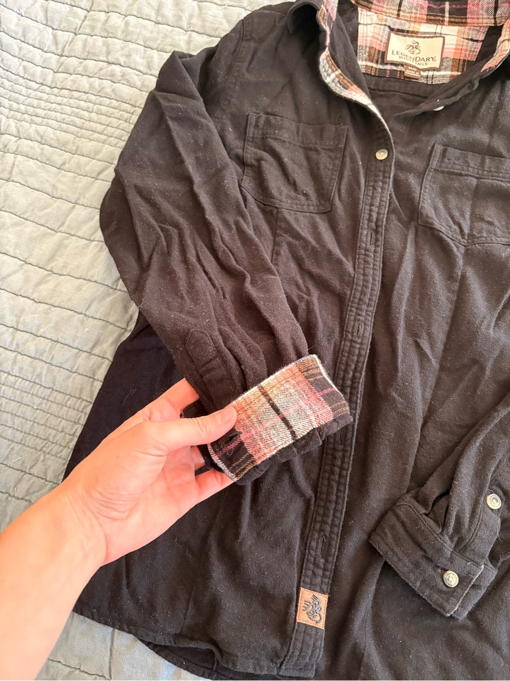 Women’s Black Button-Front Flannel Shirt - Picture 3 of 3